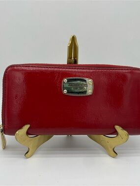 Michael Kors Red Patent Zip-Around Wallet with Gold Hardware